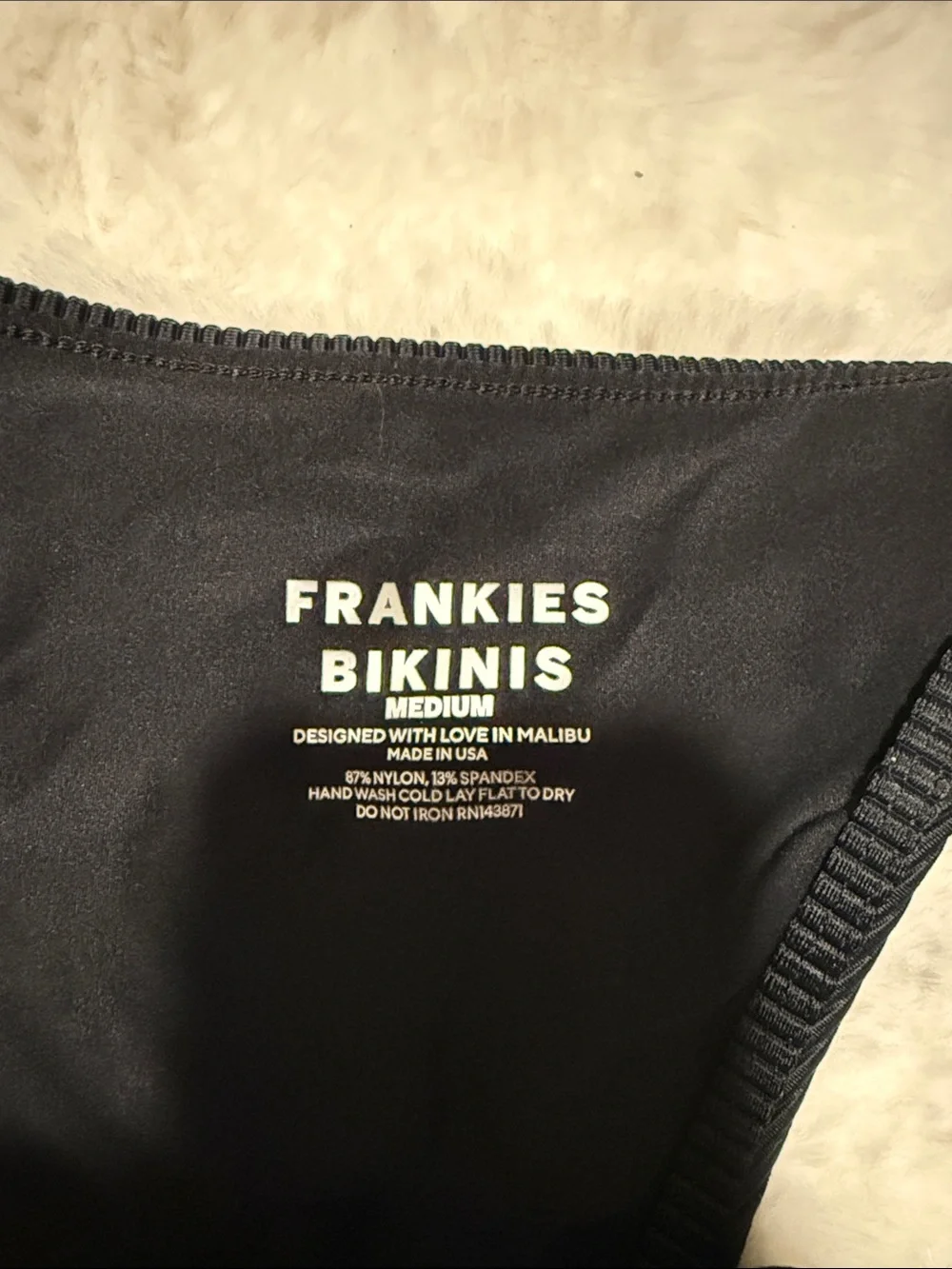 Frankie's Bikinis Black Ribbed Triangle String Bikini